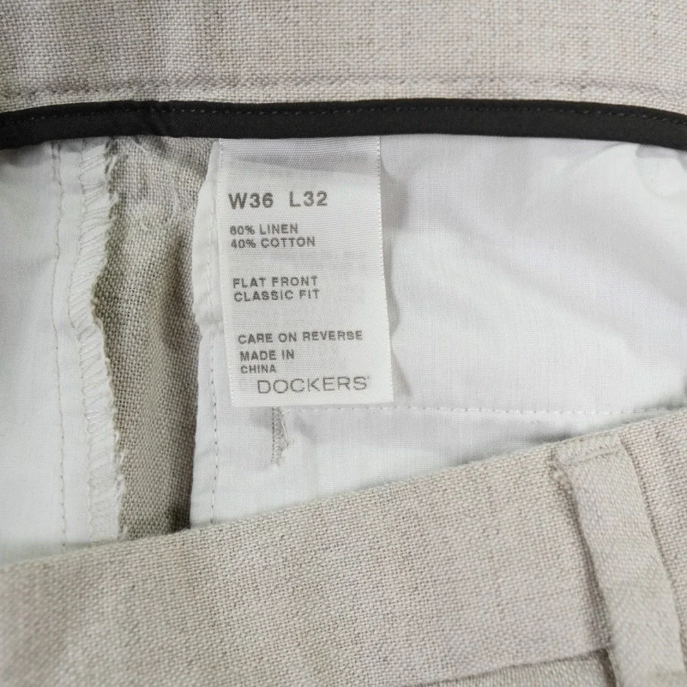 Dockers Premium D3 Linen Blend Pants Mens 36x32 Beige Coastal  Classic Fit
